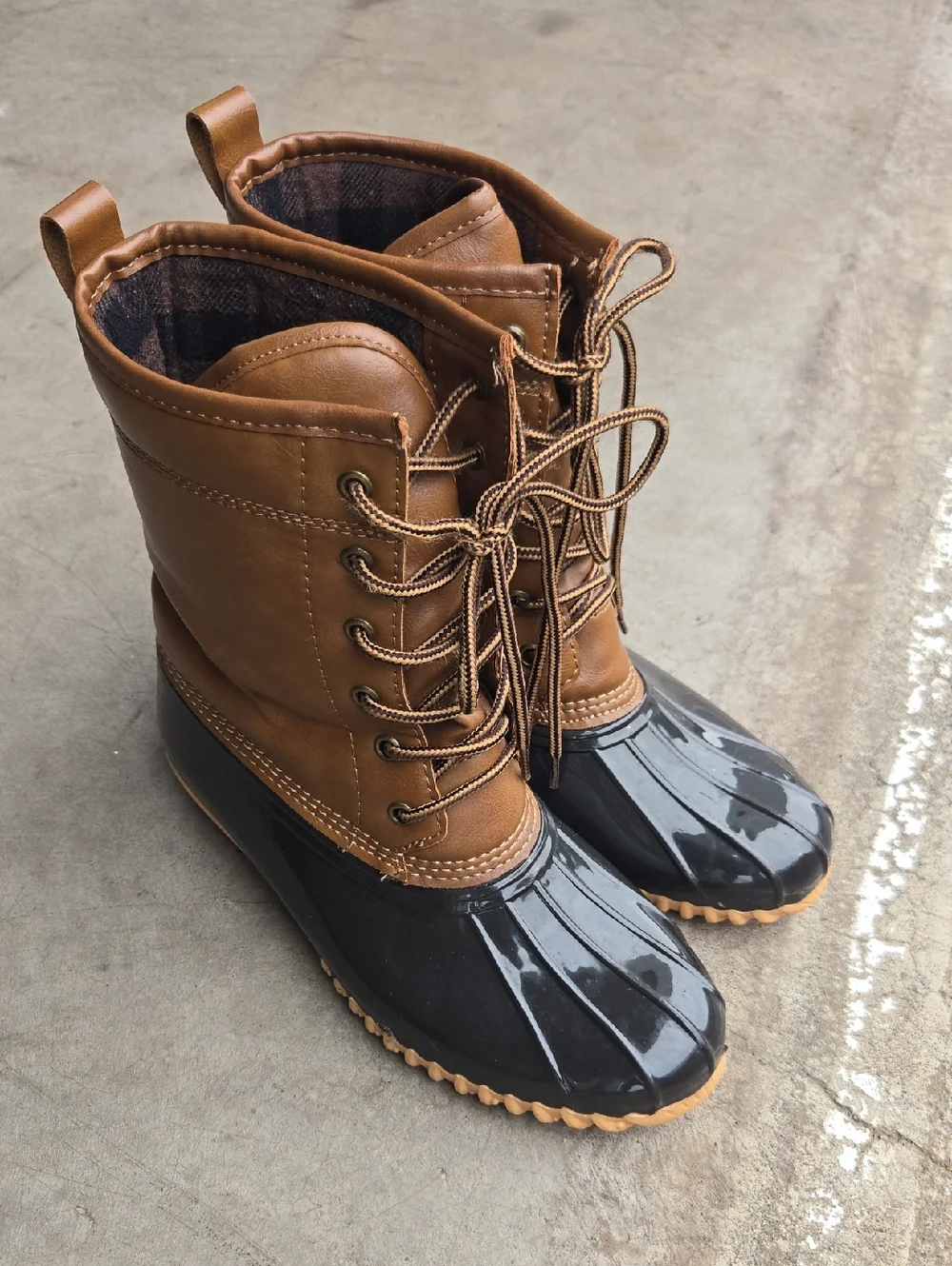 Sporto Original Duck Boots Ariel 8.5 Brown Faux Fur Rubber Like Quilted